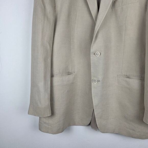 Lauren Ralph Lauren Men's Beige Linen Two-Button Blazer Size 44L Coastal Beach - Picture 3 of 10